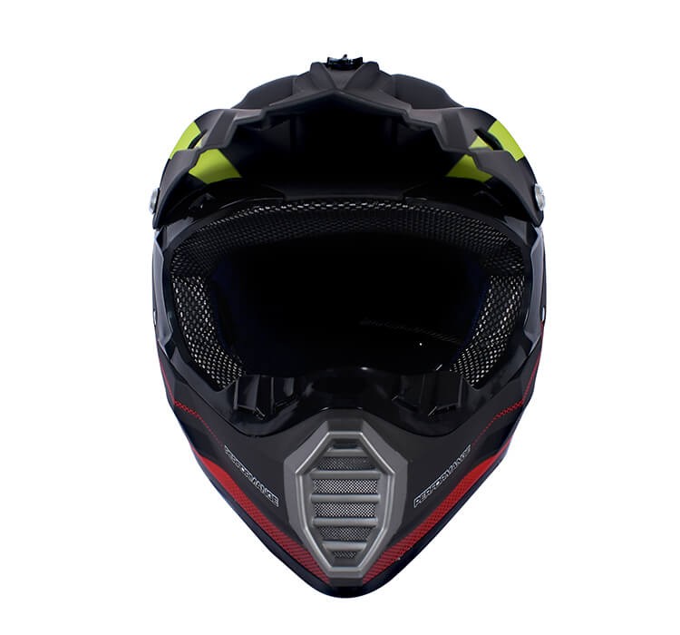 Vista frontal de CASCO MOTOCROSS JCH MOTOS NEGRO / ROJO MATE